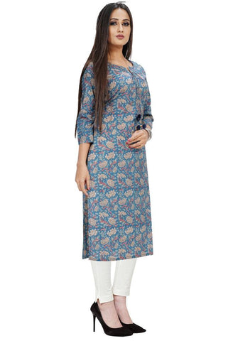 Blue Pure Cotton Jaipuri Printed Kurti