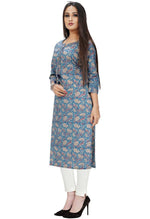 Load image into Gallery viewer, Blue Pure Cotton Jaipuri Printed Kurti