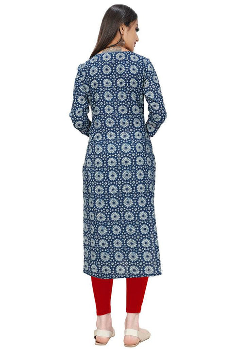 Blue And White Pure Cotton Jaipuri Printed Kurti
