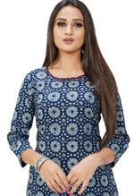 Load image into Gallery viewer, Blue And White Pure Cotton Jaipuri Printed Kurti