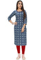 Blue And White Pure Cotton Jaipuri Printed Kurti