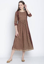 Load image into Gallery viewer, Brown &amp; Beige Pure Cambric Cotton  Printed Kurti