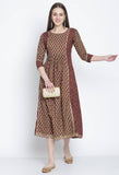 Brown & Beige Pure Cambric Cotton  Printed Kurti