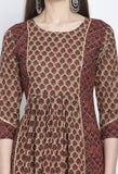 Brown & Beige Pure Cambric Cotton  Printed Kurti