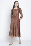 Brown & Beige Pure Cambric Cotton  Printed Kurti