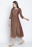 Brown & Beige Pure Cambric Cotton  Printed Kurti