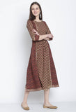 Brown & Beige Pure Cambric Cotton  Printed Kurti