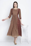 Brown & Beige Pure Cambric Cotton  Printed Kurti