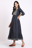 Navy Blue Pure Cambric Cotton Floral Embroidered Kurti