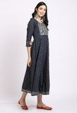 Navy Blue Pure Cambric Cotton Floral Embroidered Kurti