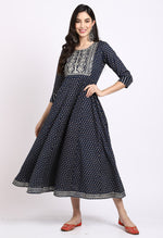 Load image into Gallery viewer, Navy Blue Pure Cambric Cotton Floral Embroidered Kurti
