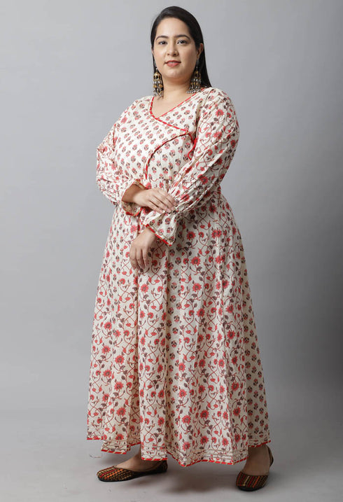 Pure Cambric Cotton Jaipuri Floral Printed Plus Size Kurti
