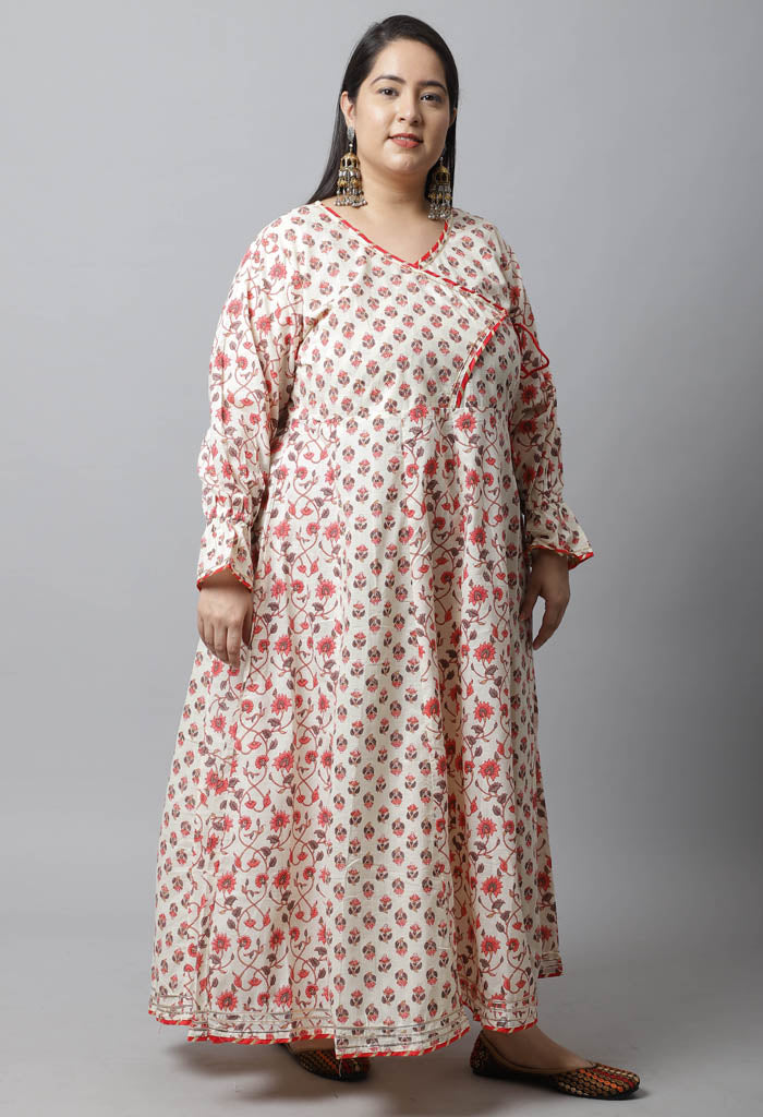 Pure Cambric Cotton Jaipuri Floral Printed Plus Size Kurti