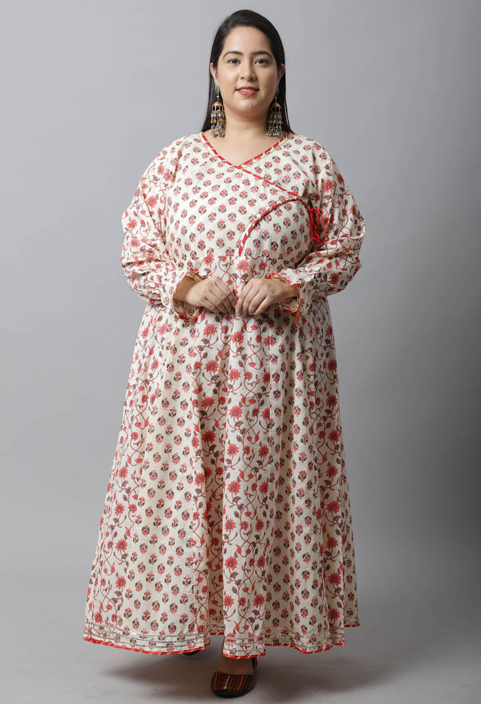 Pure Cambric Cotton Jaipuri Floral Printed Plus Size Kurti