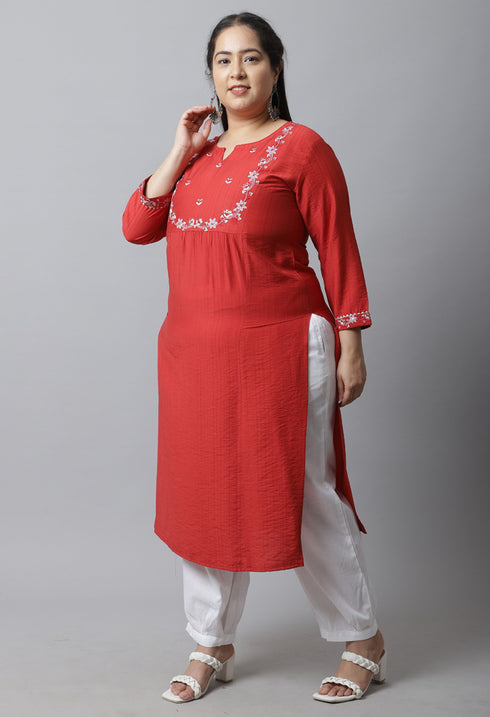 Rayon Viscous Embroidered Plus Size Kurti