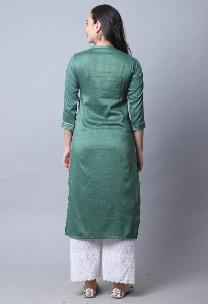 Bottle Green Chinon Viscous Embroidered Kurti