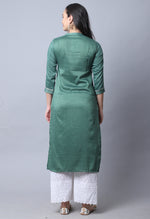 Load image into Gallery viewer, Bottle Green Chinon Viscous Embroidered Kurti
