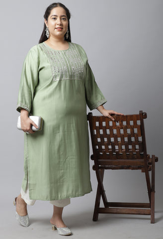 Chanderi Viscous Embroidered Plus Size Kurti