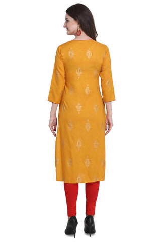 Yellow Rayon Jaipuri Printed Kurti