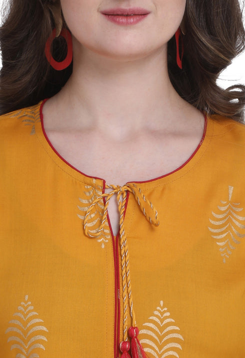 Yellow Rayon Jaipuri Printed Kurti
