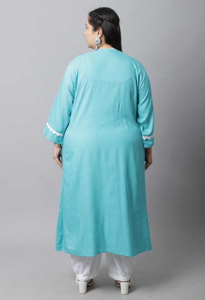 Rayon Slub Embroidered Plus Size Kurti