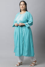 Load image into Gallery viewer, Rayon Slub Embroidered Plus Size Kurti
