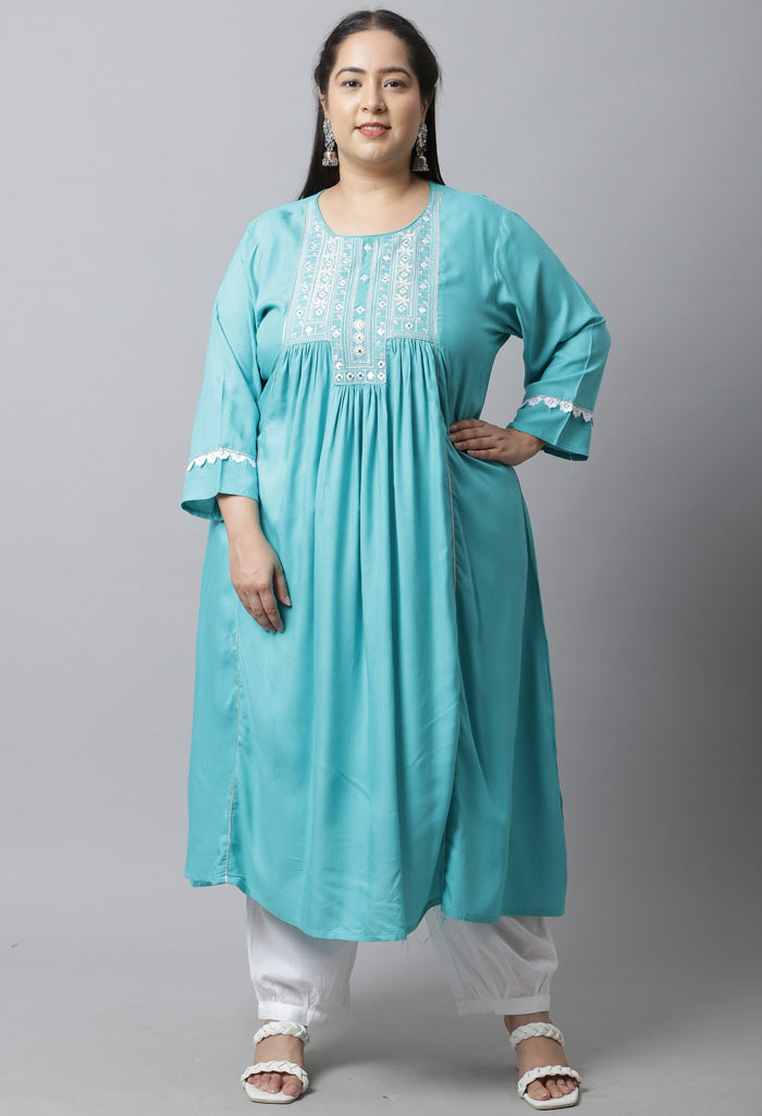 Rayon Slub Embroidered Plus Size Kurti