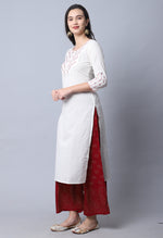 Load image into Gallery viewer, Beige Pure Cambric Cotton Embroidered Kurti