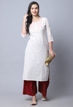Load image into Gallery viewer, Beige Pure Cambric Cotton Embroidered Kurti