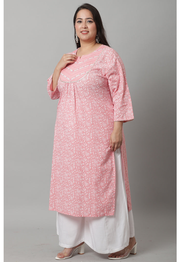Pure Cambric Cotton Jaipuri Printed & Embroidered Kurti
