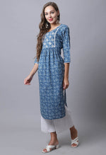 Load image into Gallery viewer, Pure Cambric Cotton Jaipuri Printed &amp; Embroidered Kurti
