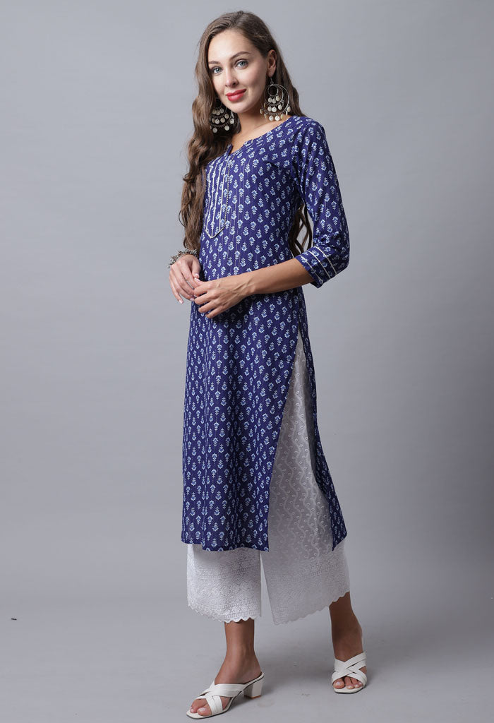 Pure Cotton with Zari Weaving Jaipuri Printed Kurti