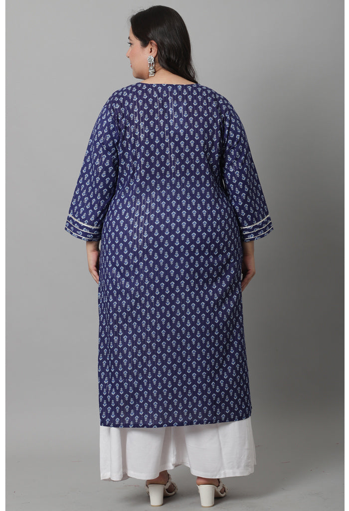 Pure Cotton with Zari Weaving Jaipuri Printed Kurti
