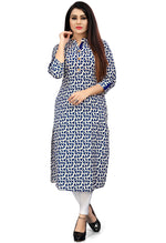 Load image into Gallery viewer, Off White And Blue Pure Cotton Jaipuri Printed Kurti