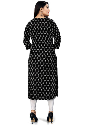 Black And White Pure Cotton Jaipuri Printed Kurti