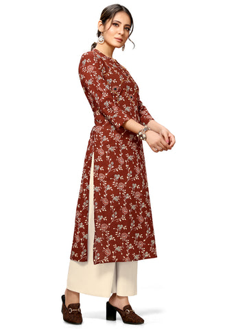 Maroon Cotton Jaipuri Printed Kurti