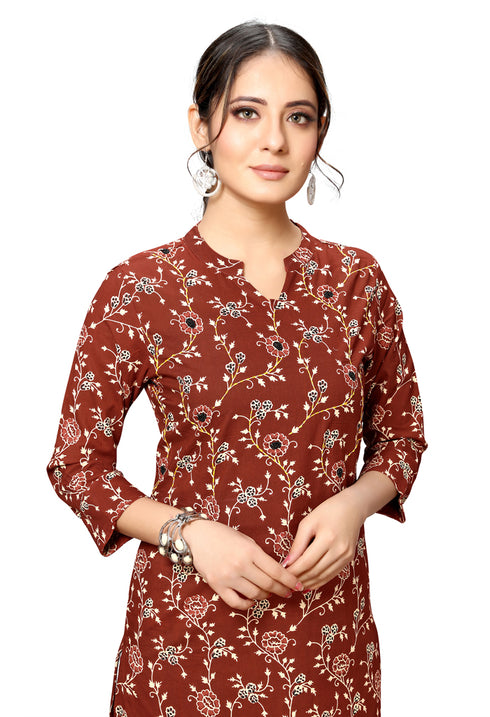 Maroon Cotton Jaipuri Printed Kurti