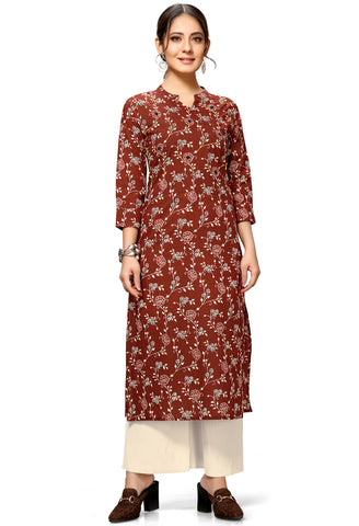 Maroon Cotton Jaipuri Printed Kurti