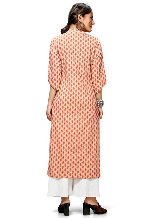 Beige Cotton Jaipuri Printed Kurti - Rajnandini