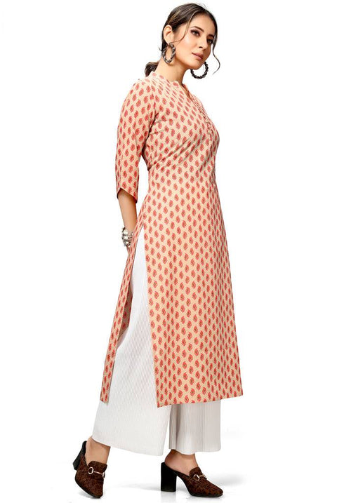 Beige Cotton Jaipuri Printed Kurti - Rajnandini