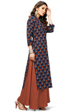 Navy Blue Cotton Jaipuri Printed Kurti