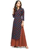 Navy Blue Cotton Jaipuri Printed Kurti