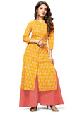 Yellow Cotton Jaipuri Printed Kurti
