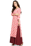 Off White And Red Cotton Jaipuri Printed Kurti