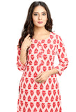 Off White And Red Cotton Jaipuri Printed Kurti