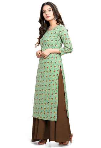 Sage Green Cotton Jaipuri Printed Kurti