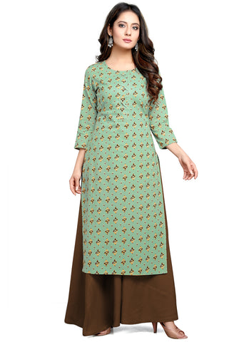 Sage Green Cotton Jaipuri Printed Kurti