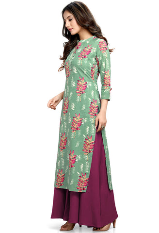 Sage Green Pure Cotton Jaipuri Printed Kurti