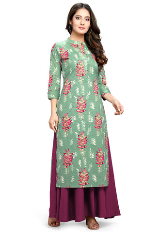 Sage Green Pure Cotton Jaipuri Printed Kurti