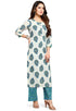 White And Blue Pure Cambric Cotton Jaipuri Printed Kurta With Palazzo